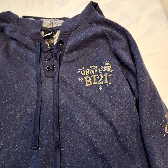 BTS BT21 - Navy Blue Glitter Hoodie - Picture 4 of 13